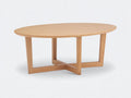 Couchtisch Eichenholz 130x70x40 cm - hellbraun - oval mit Kreuzgestell für Wohnzimmer