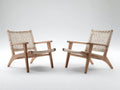 LoungeSessel 77x81x75 cm - Natur und Creme - 2er Set mit breiter Seilflechtung und Holzrahmen für draußen