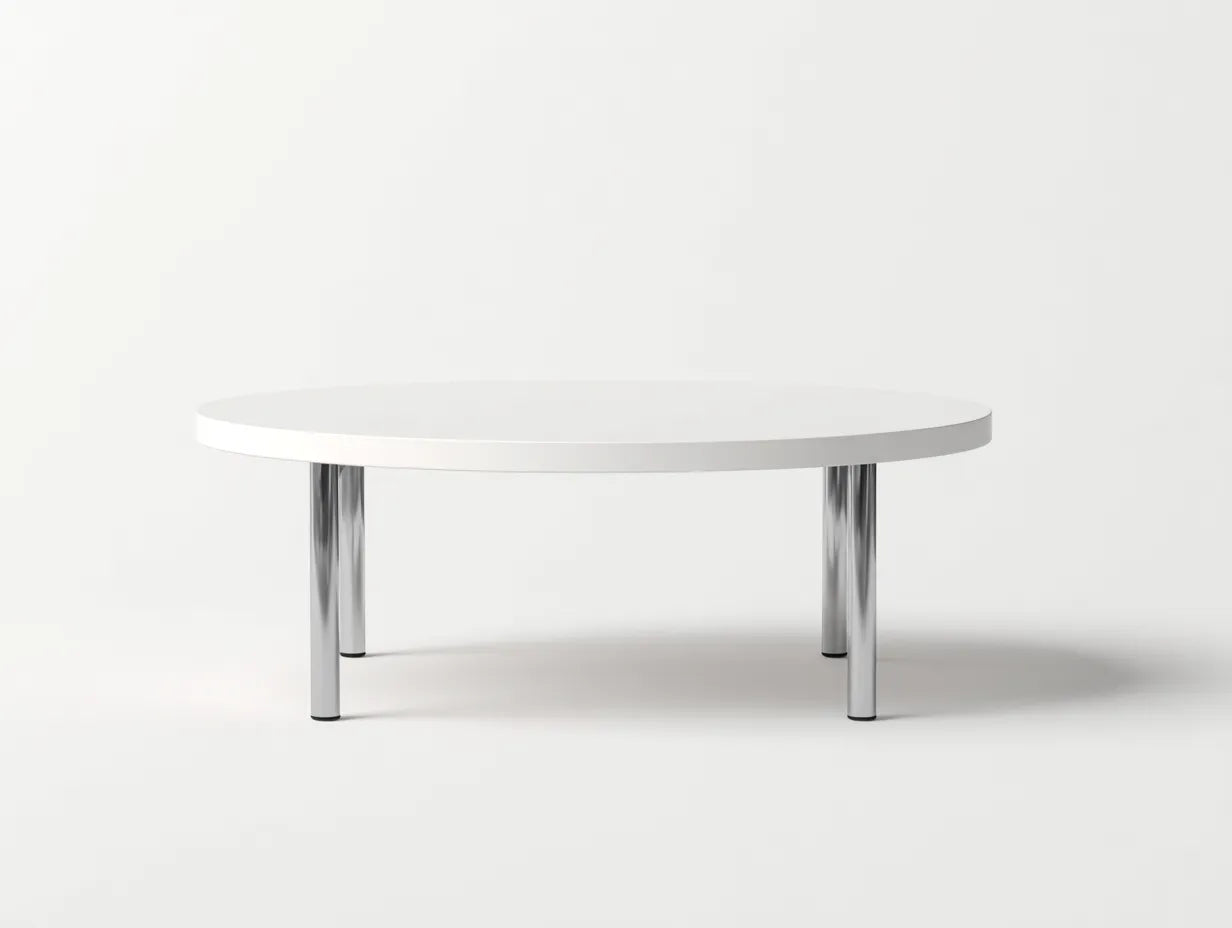 Couchtisch Rund 100x100x38 cm - weiß und silber - Metallbeine für Wohnzimmer