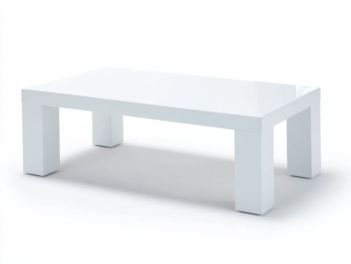 Couchtisch Hochglanz 120x70x40 cm - weiß - rechteckig mit Blockbeinen für Wohnzimmer