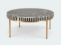 Couchtisch Rund 90x90x43 cm - schwarz und weiß und gold - Streifenmuster für Wohnzimmer