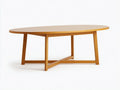 Couchtisch Holz 132x72x39 cm - goldbraun - oval mit schrägem Gestell für Wohnzimmer