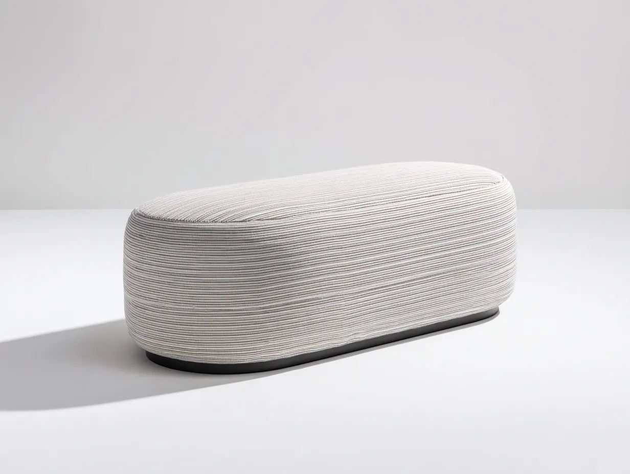 Bank Stoff 136x47x45 cm - Greige und Schwarz - gerundete Polsterbank für Schlafzimmer