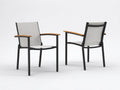 LoungeSessel 2er-Set Metall Textilgewebe 59x64x86 cm - schwarz und grau und natur - mit Holzarmlehnen für Outdoor