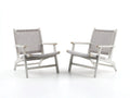 LoungeSessel 76x79x74 cm - Weiß und Taupe - 2er Set mit hellem Holzrahmen und gewebter Sitzfläche für draußen