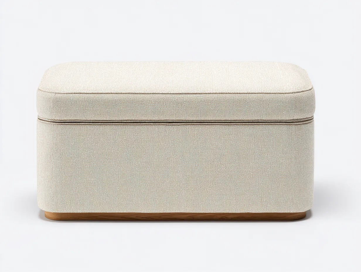 Bank Stoff 118x48x47 cm - Creme und Natur - gepolsterte Schlafzimmerbank mit Stauraum