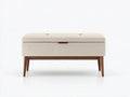 Bank Stoff 122x46x49 cm - Beige und Nussbaum - Bettbank mit Stauraum und Holzbeinen
