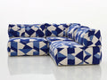 Ecksofa Stoff 285x205x70 cm - blau und weiß - grafisches Muster für Wohnzimmer