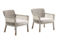 LoungeSessel 2er-Set Holz Seilgeflecht 68x70x80 cm - natur und creme - mit gepolsterter Sitzfläche für Outdoor