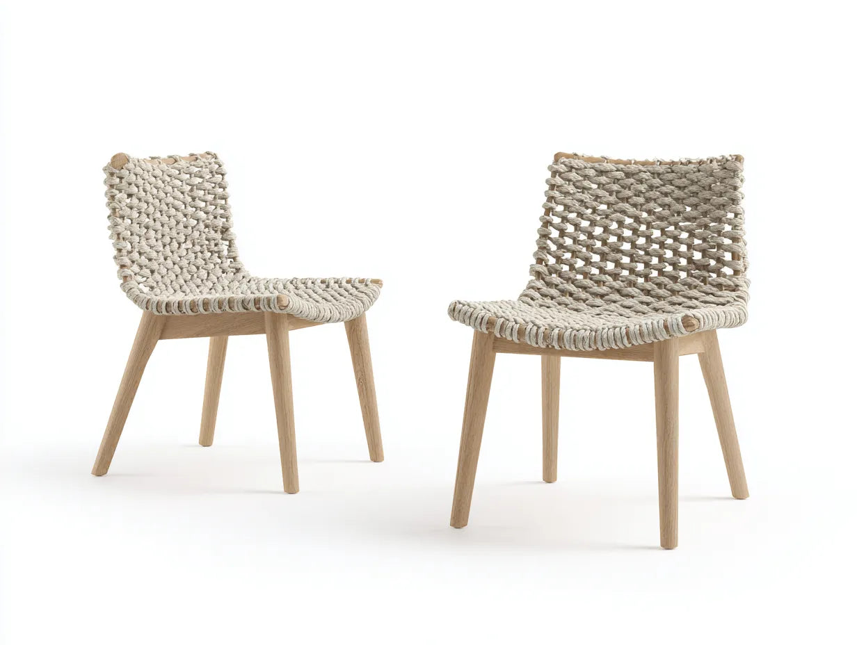 LoungeSessel 2er-Set Holz Papierseil 58x62x82 cm - natur und beige - kompakte Outdoorform