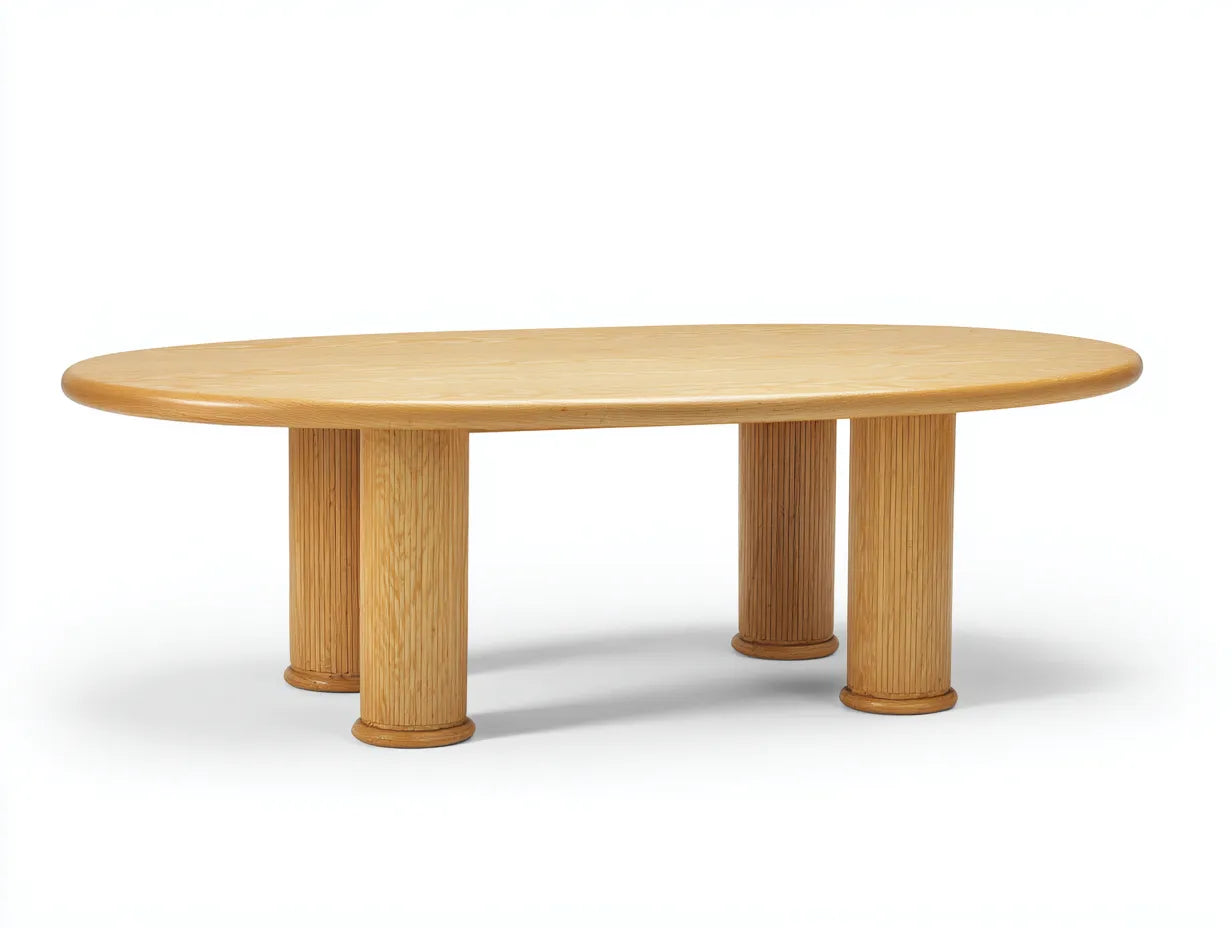 Couchtisch Holz 135x75x42 cm - natur - ovaler Säulenfuß für Wohnzimmer