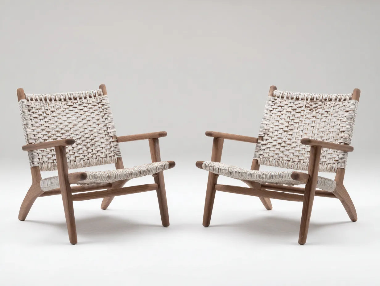 LoungeSessel 2er-Set Holzgestell 72x78x76 cm - natur und creme - geflochten für Outdoor