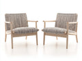 LoungeSessel 73x77x76 cm - Natur und Braun - 2er Set mit Holzarmlehnen und textiler Flechtung für draußen