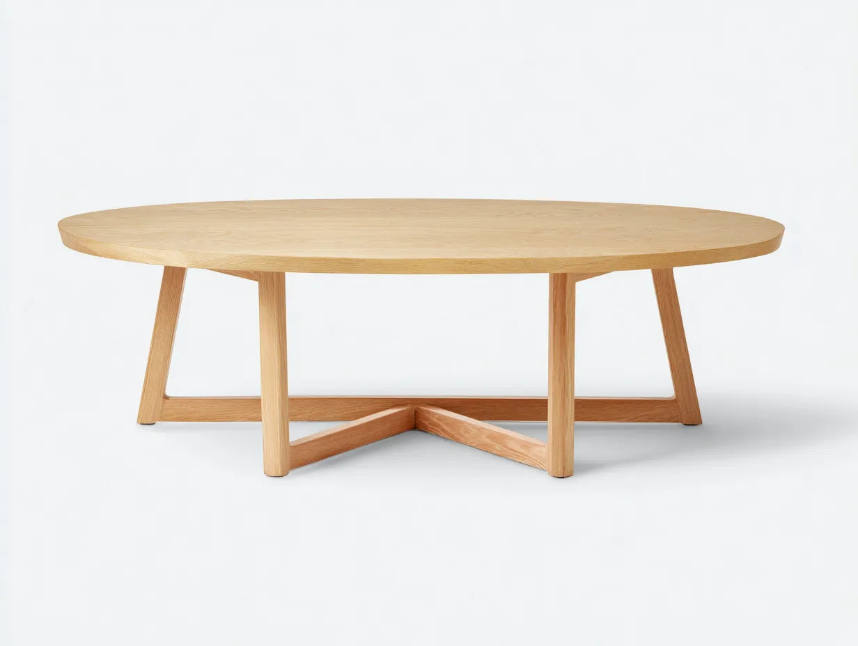 Couchtisch Holz 140x78x41 cm - honigfarben - oval mit offenem Untergestell für Wohnzimmer