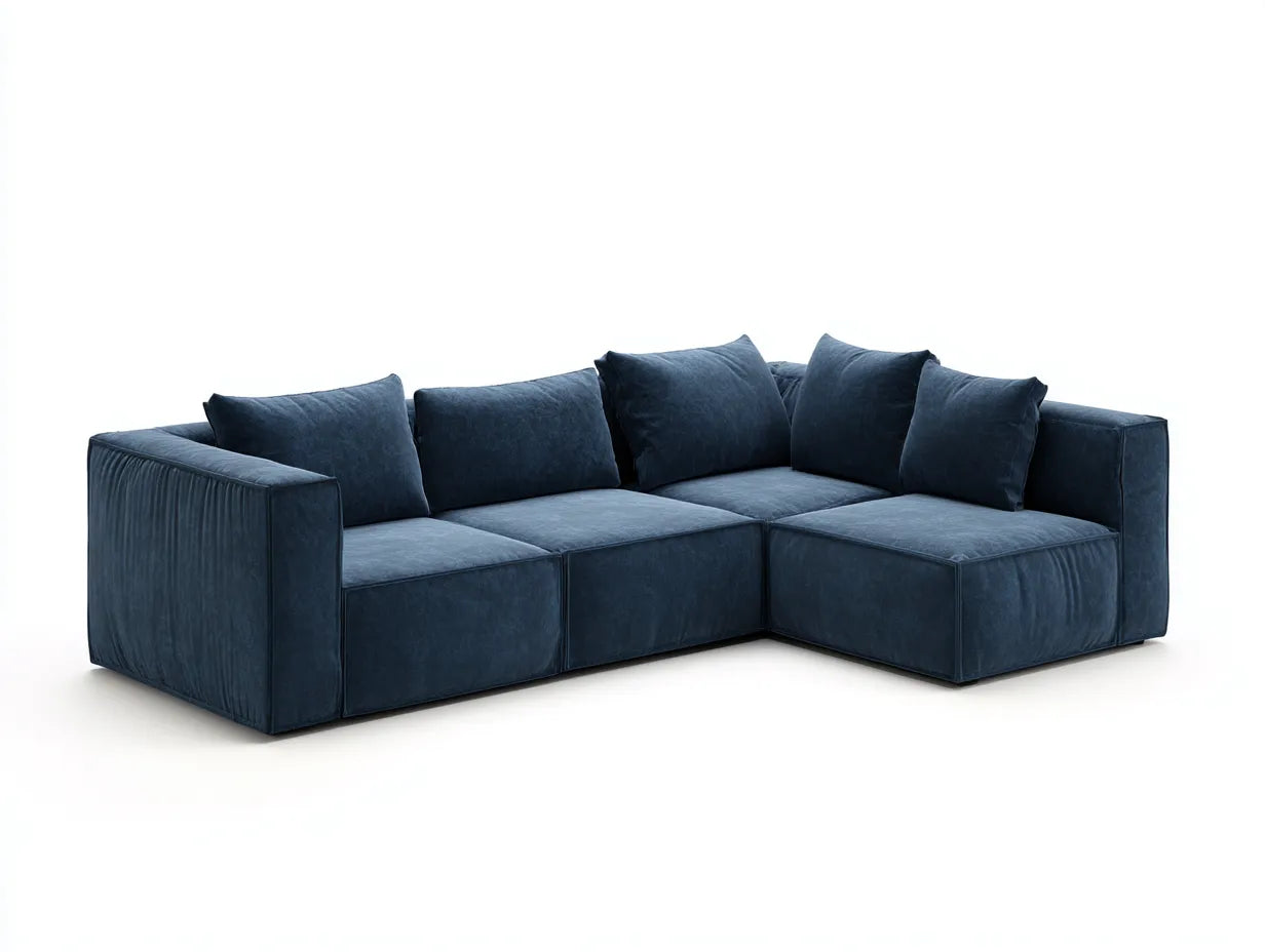 Ecksofa Samtoptik 320x210x73 cm - dunkelblau - weich gepolstert für Wohnzimmer