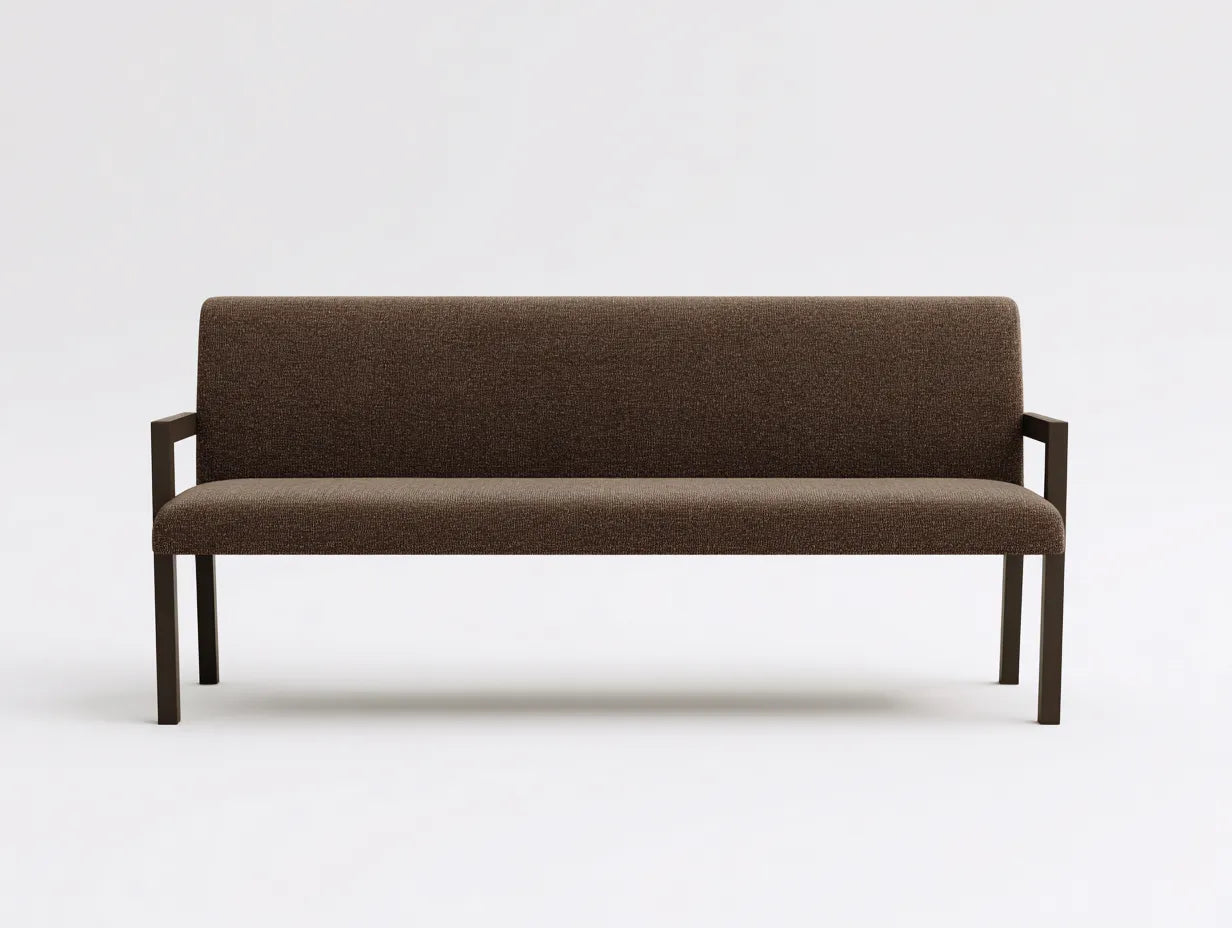 Bank Stoff 140x52x78 cm - Braun und Schwarz - Schlafzimmerbank mit Rückenlehne und Metallrahmen