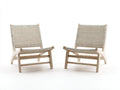LoungeSessel 75x80x72 cm - Natur und Creme - 2er Set mit Holzgestell und dichter Seilflechtung für draußen