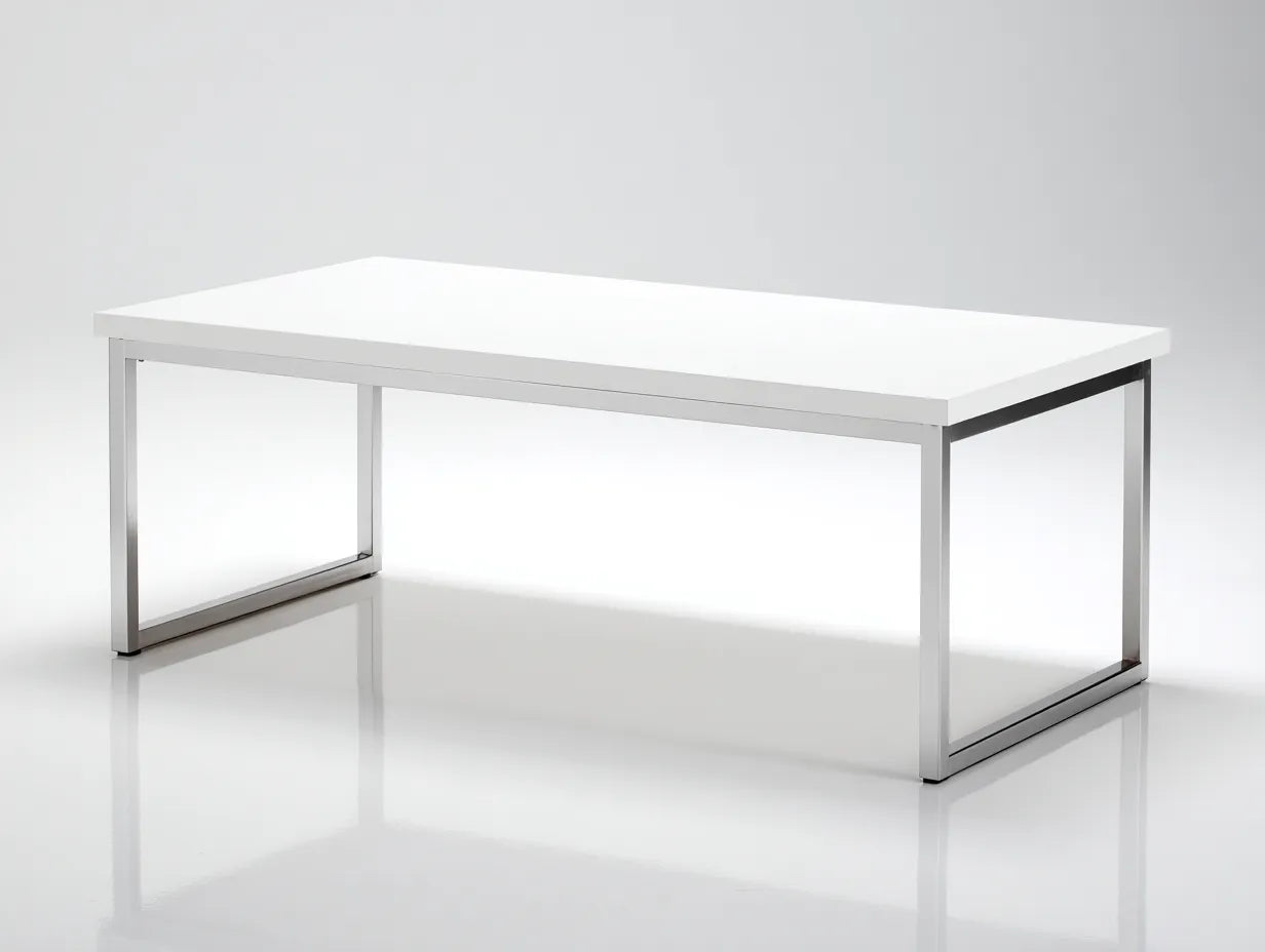 Couchtisch 130x75x40 cm - weiß und silber - rechteckiger Rahmen für Wohnzimmer